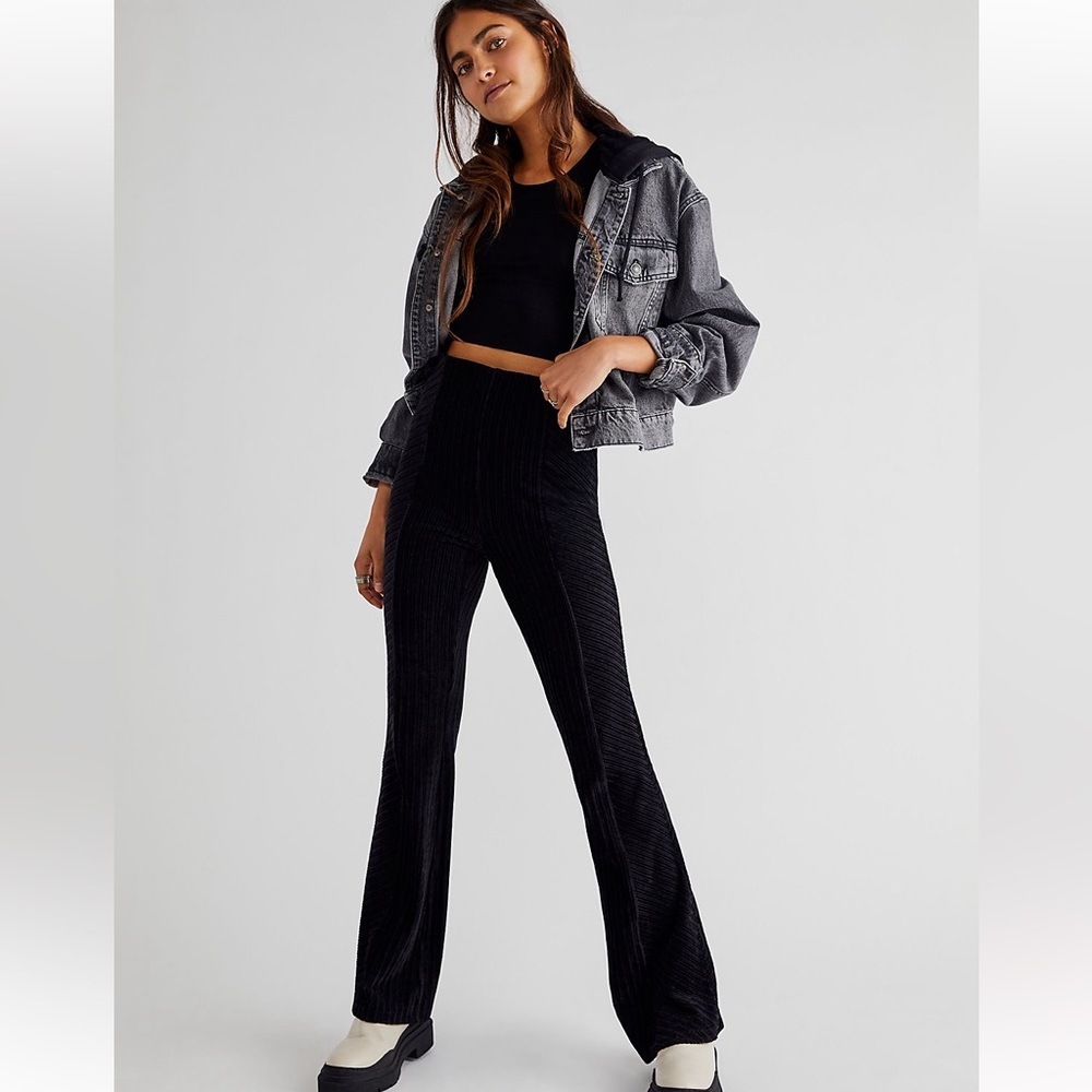 Free People slim pull on velvet flare pants